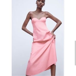 NWT Zara Pink Poplin Midi Dress